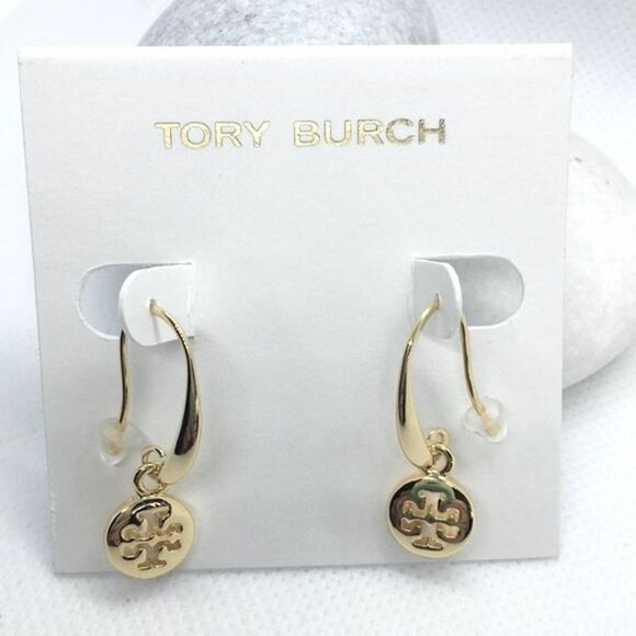 Tory Burch Jewelry - NWOT Tory Burch Gold French Wire Drop Logo Earrings